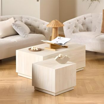 Set of 2 Dice Travertine Effect Coffee Table