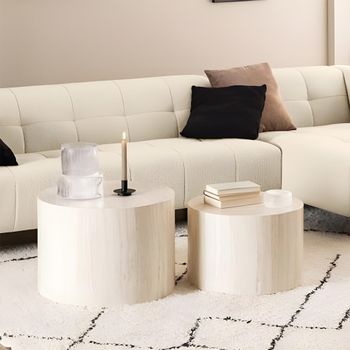 Set of 2 Dice Travertine Effect Round Coffee Table