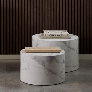 Set of 2 Dice White Marble Effect Round Coffee Table