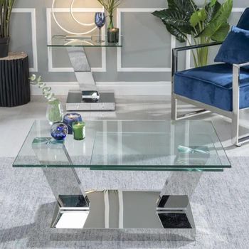 Clearance - Fusion Glass Top Swivel Rectangle Coffee Table