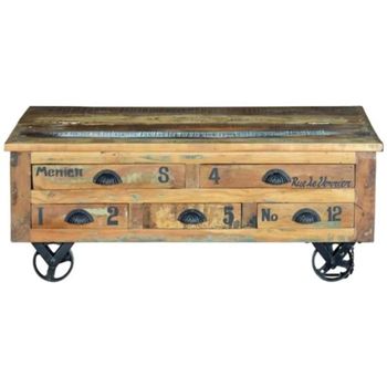 Gerber Cart Style Recycled Wood 5 Drawer Coffee Table