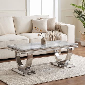 Glacier Grey Marble and Chrome Coffee Table