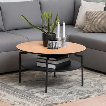 Goldington Oak and Black Round Coffee Table