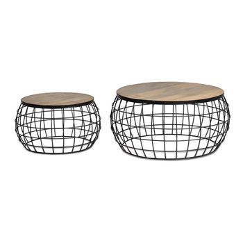 Set of 2 Hemagoma Mango Wood Round Coffee Table