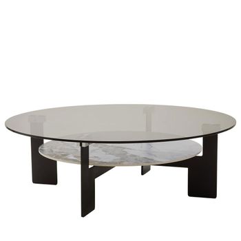Imperia Grey Glass Large Round Coffee Table with Shelf
