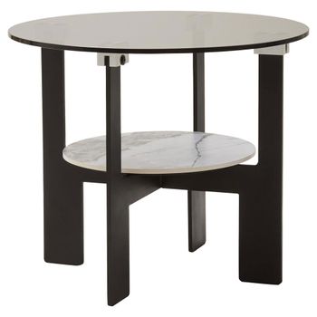 Imperia Grey Glass Small Round Coffee Table with Shelf