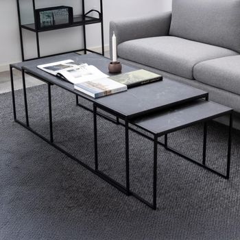 Set of 3 Infinity Black Marble Effect Coffee Table