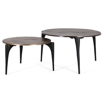 Set of 2 Kaboni Bronze and Gold Metal Round Coffee Table
