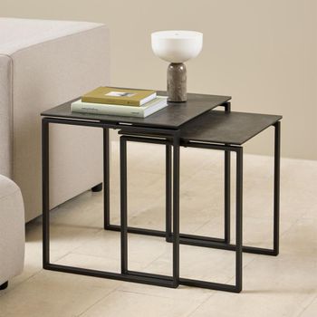 Set of 2 Katrine Black Ceramic Square Coffee Table