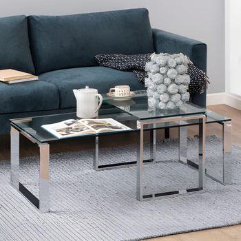 Set of 2 Katrine Clear Glass Coffee Table