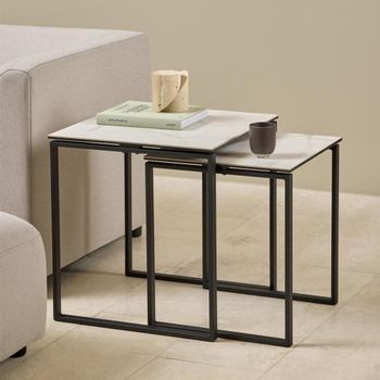 Set of 2 Katrine White Ceramic Square Coffee Table