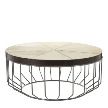 Kensington Townhouse Beige Faux Fur with Metal Round Coffee Table