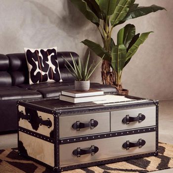 Kensington Townhouse Black and White Leather 3 Drawer Coffee Table