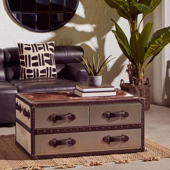 Kensington Townhouse Brown and White Leather 3 Drawer Coffee Table
