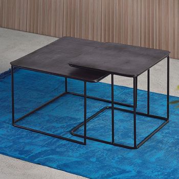 Set of 2 Kingalamila Grey Metal Square Coffee Table