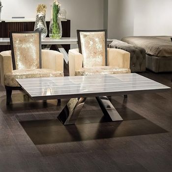 Butterfly Occasional Rectangle Table Marble with Stainless Steel Base - Sizes Available