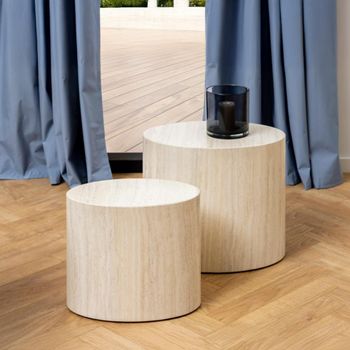 Set of 2 Mice Travertine Effect Oval Coffee Table