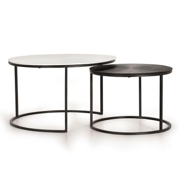 Set of 2 Minziro White and Black Round Coffee Table