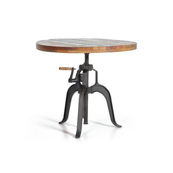 Negero Industrial Style Adjustable Recycled Wood Round Coffee Table