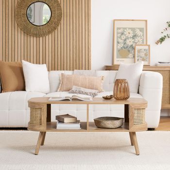 Noah Oak and Rattan 110cm Coffee Table