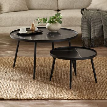 Set of 2 Nolan Nest of Coffee Tables Round Black Marble Effect