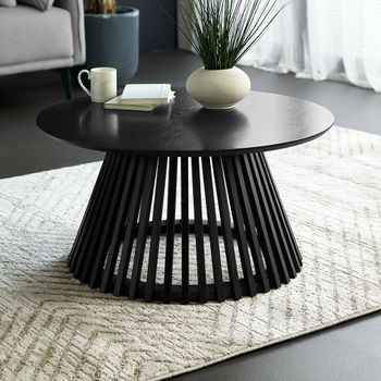 Ollie Slatted Base Black Round Coffee Table