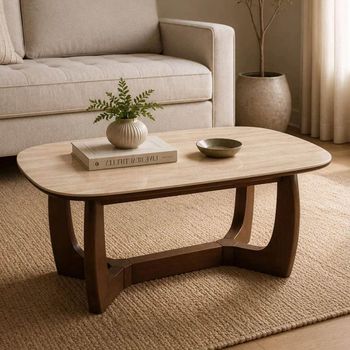 Portland Natural and Walnut Sintered Stone and Wood Oval Coffee Table