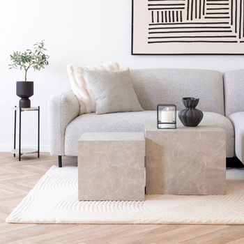 Set of 2 Prague Beige Marble Effect Coffee Table