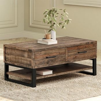 Preston Industrial Rustic 2 Drawer Coffee Table