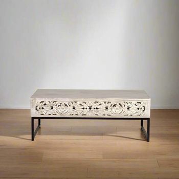 Quintana Washed Carved Mango Wood Coffee Table