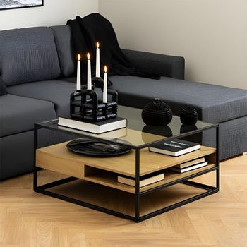 Randolf Clear Glass and Black Coffee Table