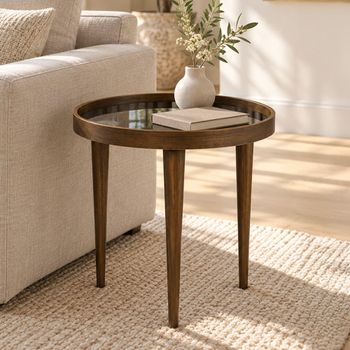 Reese Black Smoked Glass and Antique Bronze Small Round Coffee Table