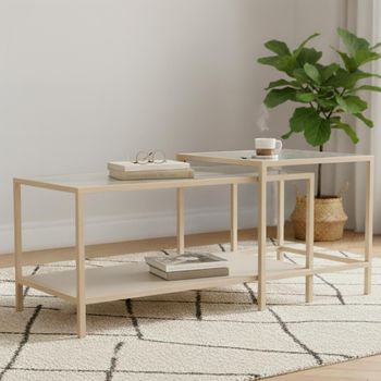 Seaford Clear Glass and Grey Metal Coffee Table