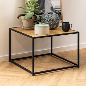 Seaford Oak and Black Metal Square Coffee Table