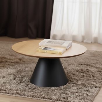 Soli Oak and Black Metal Large Round Coffee Table