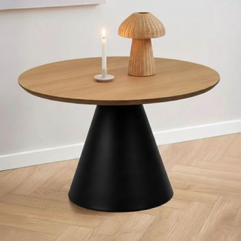 Soli Oak and Black Metal Small Round Coffee Table