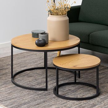 Set of 2 Spiro Oak Round Coffee Table