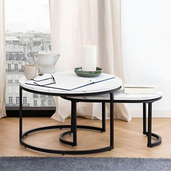 Set of 2 Spiro White Marble Effect Coffee Table