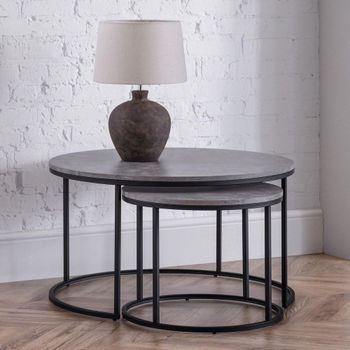 Set of 2 Staten Nest of Coffee Tables Round Concrete