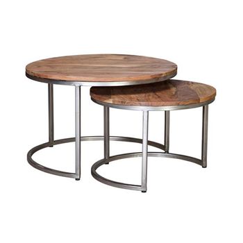 Set of 2 Suruke Mango Wood Round Coffee Table