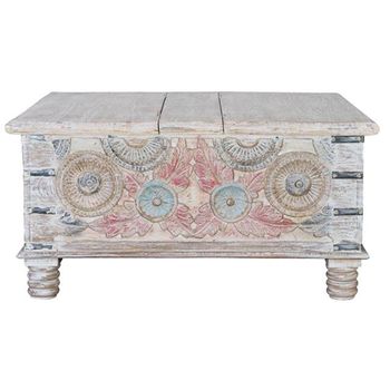 Tangazo White Washed Mango Wood Storage 2 Door Coffee Table