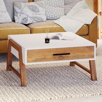 Trinity Reclaimed Wood and White 1 Drawer Square Coffee Table