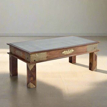 Trona Acacia Wood Brass Cladded Coffee Table