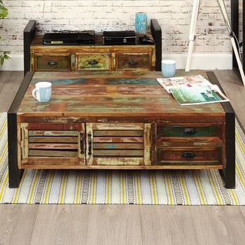 Urban Chic Reclaimed Wood 2 Door 2 Drawer Coffee Table