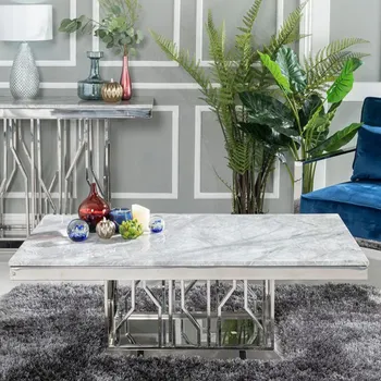 Clearance - Vortex Grey Marble and Chrome Rectangle Coffee Table