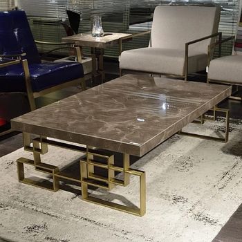 Windows Occasional Rectangle Table Marble with Brass Base - Sizes Available