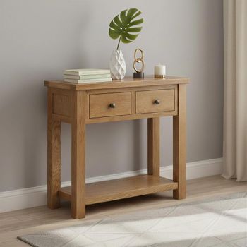 Original Rustic Oak 2 Drawer Console Table