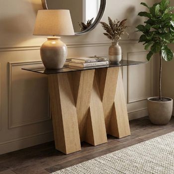 Newton Smoked Glass and Oak Console Table