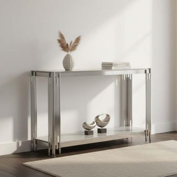 Belini Grey Sintered Stone and Chrome Console Table