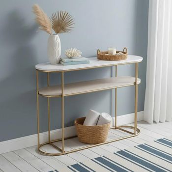 Clearance - Buxton Oval White Marble and Gold Console Table - FSS16561